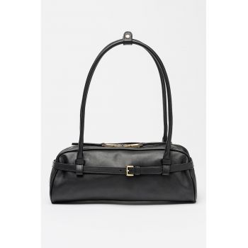 Geanta din piele cu bareta de umar Sandra - Negru