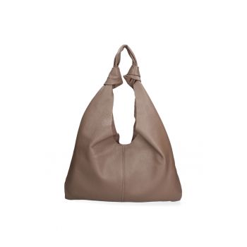 Geanta din piele cu bareta de umar si etui cu fermoar - Maro fango