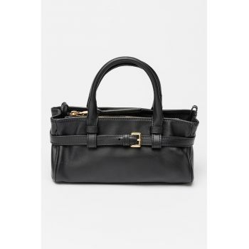 Geanta din piele cu maner si bareta aditionala Sandra - Negru