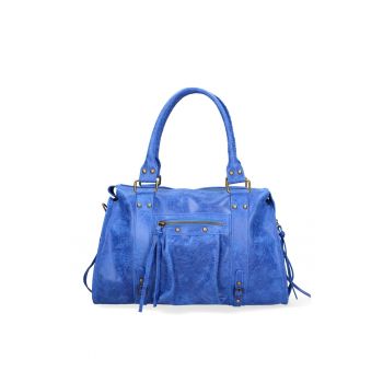 Geanta din piele cu manere in partea de sus Elara - Albastru