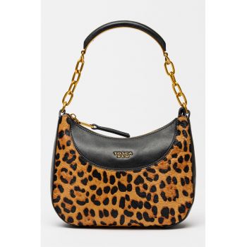 Geanta din piele cu par scurt si bareta de umar Madison - Negru/Maro