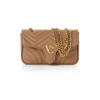 Geanta din piele ecologica cu bareta de umar din lant - Maro camel