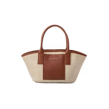 Geanta din piele ecologica cu bareta de umar - Maro taupe/Crem