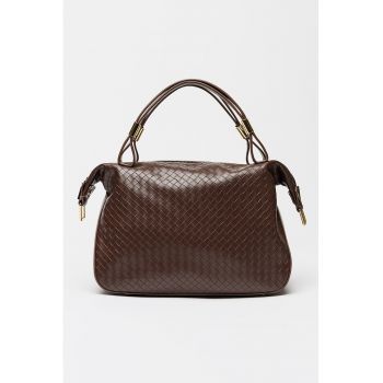 Geanta din piele ecologica cu bareta de umar si aspect texturat Bergamotto - Maro pamantiu