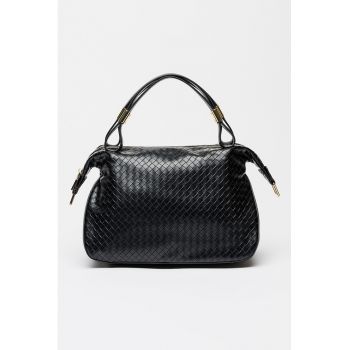 Geanta din piele ecologica cu bareta de umar si aspect texturat Bergamotto - Negru