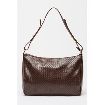 Geanta din piele ecologica cu bareta detasabila de umar si aspect texturat Bergamotto - Maro pamantiu