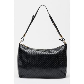 Geanta din piele ecologica cu bareta detasabila de umar si aspect texturat Bergamotto - Negru