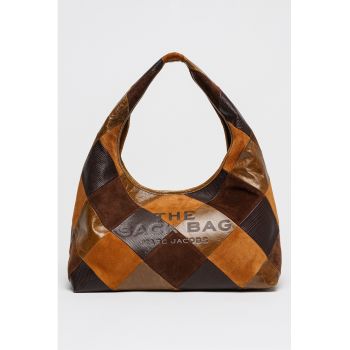 Geanta din piele intoarsa cu aplicatie The Sack - Maro