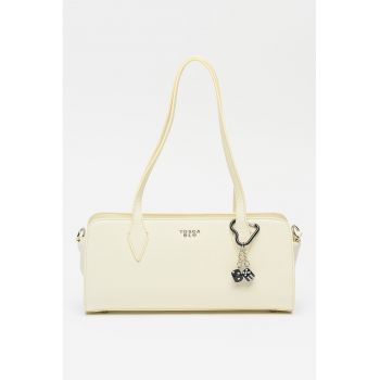 Geanta dreptunghiulara din piele ecologica cu bareta de umar Caffee - Crem