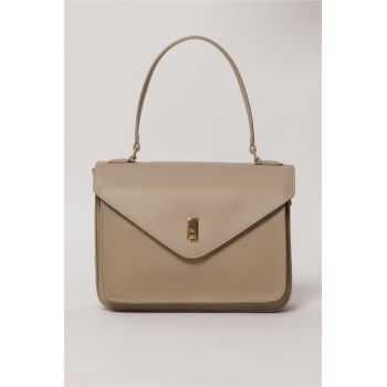 Geanta eleganta taupe cu design structurat