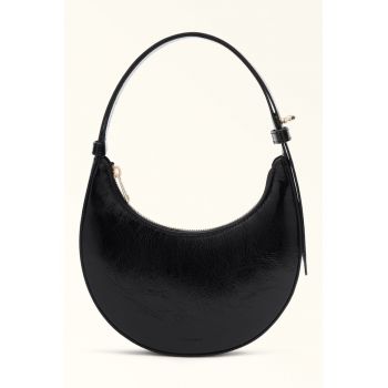 Geanta in forma de semiluna - din piele - Negru