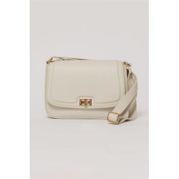 Geanta ivory casual cu inchidere metalica