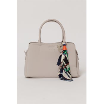 Geanta lila cu esarfa decorativa multicolora