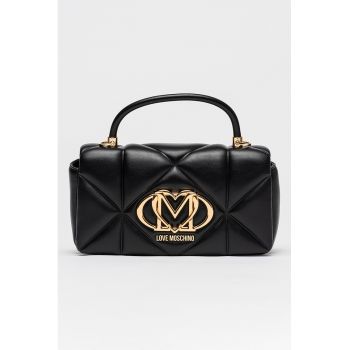 Geanta matlasata de piele ecologica cu maner si logo metalic - Negru