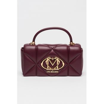 Geanta matlasata de piele ecologica cu maner si logo metalic - Violet