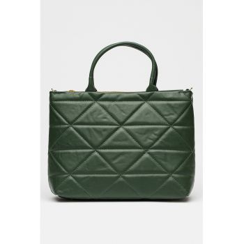 Geanta matlasata din piele cu bareta de umar - Verde inchis