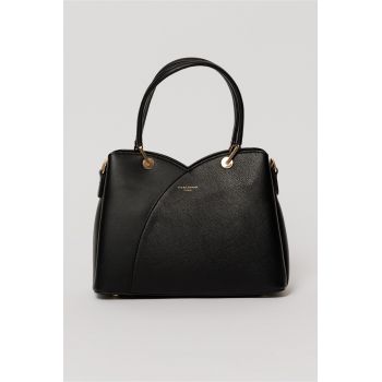 Geanta neagra din piele ecologica cu design tip lalea