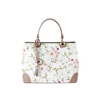 Geanta nude cu imprimeu floral din piele naturala 1330 M9 19197 - Nude