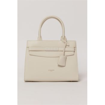 Geanta office ivory din piele ecologica cu aplicatie metalica