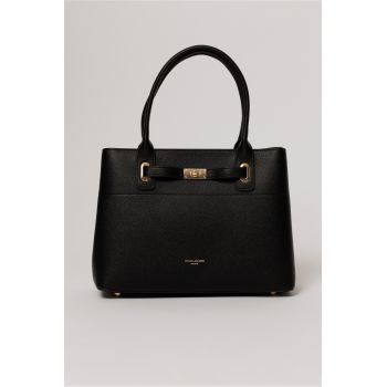 Geanta office neagra cu detalii aurii