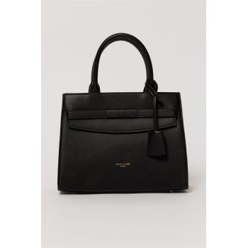 Geanta office neagra din piele ecologica cu aplicatie metalica