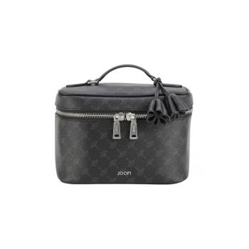 Geanta pentru cosmetice din piele ecologica cu monograma Cortina 1.0 - Negru/Gri antracit