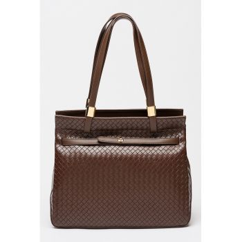 Geanta shopper din piele ecologica cu aspect texturat Bergamotto - Maro pamantiu