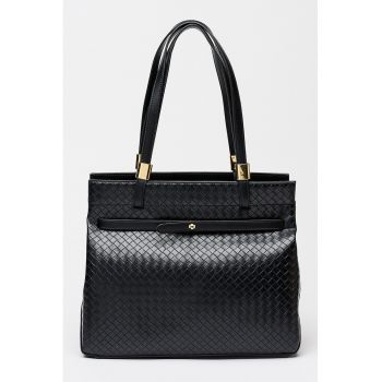 Geanta shopper din piele ecologica cu aspect texturat Bergamotto - Negru