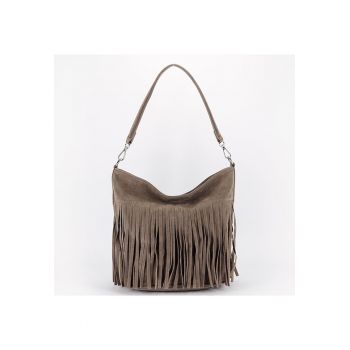 Geanta taupe  cu franjuri F7515 14 18693 - Maro taupe