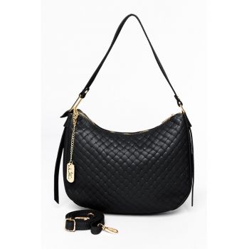 Geanta texturata din piele cu bareta de umar si accesoriu detasabil