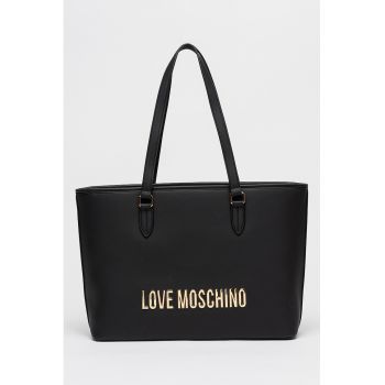 Geanta tote de piele ecologica cu logo metalic - Negru