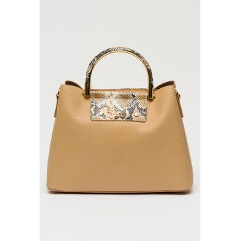 Geanta tote de piele ecologica Sloana - Maro inchis/Maro camel