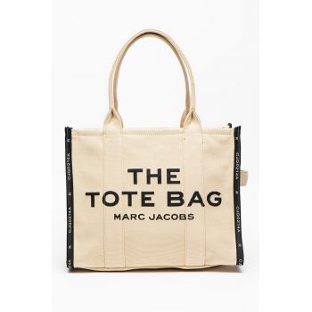 Geanta tote din panza cu imprimeu contrastant