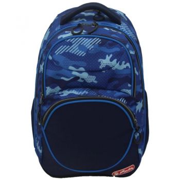 Ghiozdan Ergonomic Zipper Cube, Motiv Blue Army, Inaltime 43 cm, Latime 29 cm