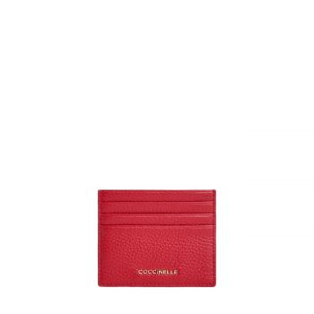 Metallic soft small holder grained leather scarlet
