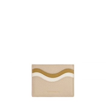 Nami small card holder grained leather sandshell + pearl + seagrass
