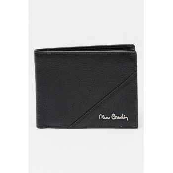 Portofel din pieel cu aspect granulat - Negru