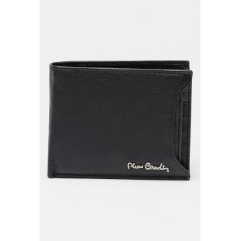 Portofel pliabil din piele cu logo - Negru