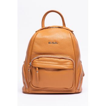 Rucsac de piele cu buzunare exterioare - Maro camel