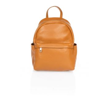 Rucsac de piele cu fermoar - Maro camel