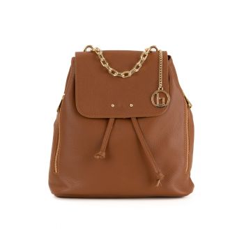 Rucsac din piele cu aspect texturat - Maro inchis