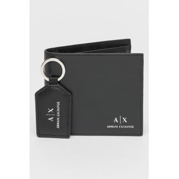 Set de portofel de piele si breloc - Negru