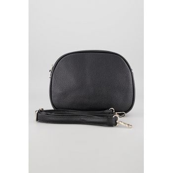 Geanta crossbody cu bareta detasabila si model uni - Negru