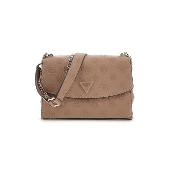 Geanta crossbody cu clapa si model in relief - Maro camel