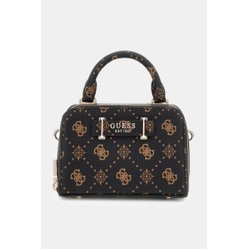 Geanta crossbody cu model monograma - Negru/Maro camel