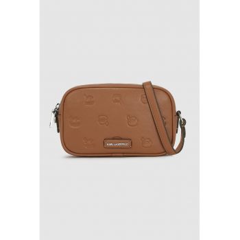 Geanta crossbody cu model monograma si fermoar - Maro inchis