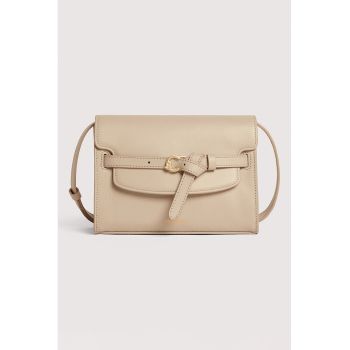 Geanta crossbody de piele cu bareta decorativa - Maro nisip