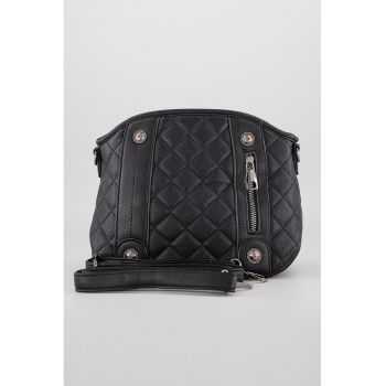 Geanta crossbody de piele ecologica cu bareta detasabila - Negru