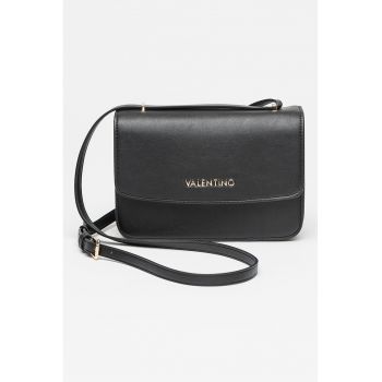 Geanta crossbody de piele ecologica cu clapa - Negru