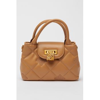 Geanta crossbody de piele ecologica cu logo Bosco - Maro/Maro camel